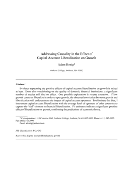 Addressing Causality in the Effect of Capital Account Liberalization on Growth