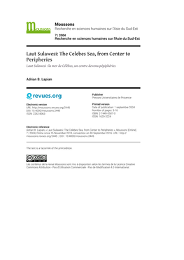 Laut Sulawesi: the Celebes Sea, from Center to Peripheries Laut Sulawesi : La Mer De Célèbes, Un Centre Devenu Pépiphéries