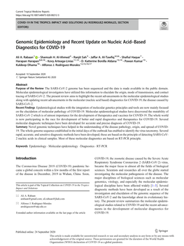 Genomic Epidemiology and Recent Update on Nucleic Acid–Based Diagnostics for COVID-19