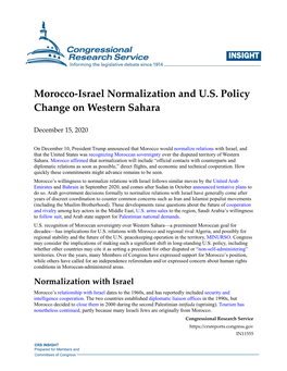 Morocco-Israel Normalization and U.S. Policy Change on Western Sahara
