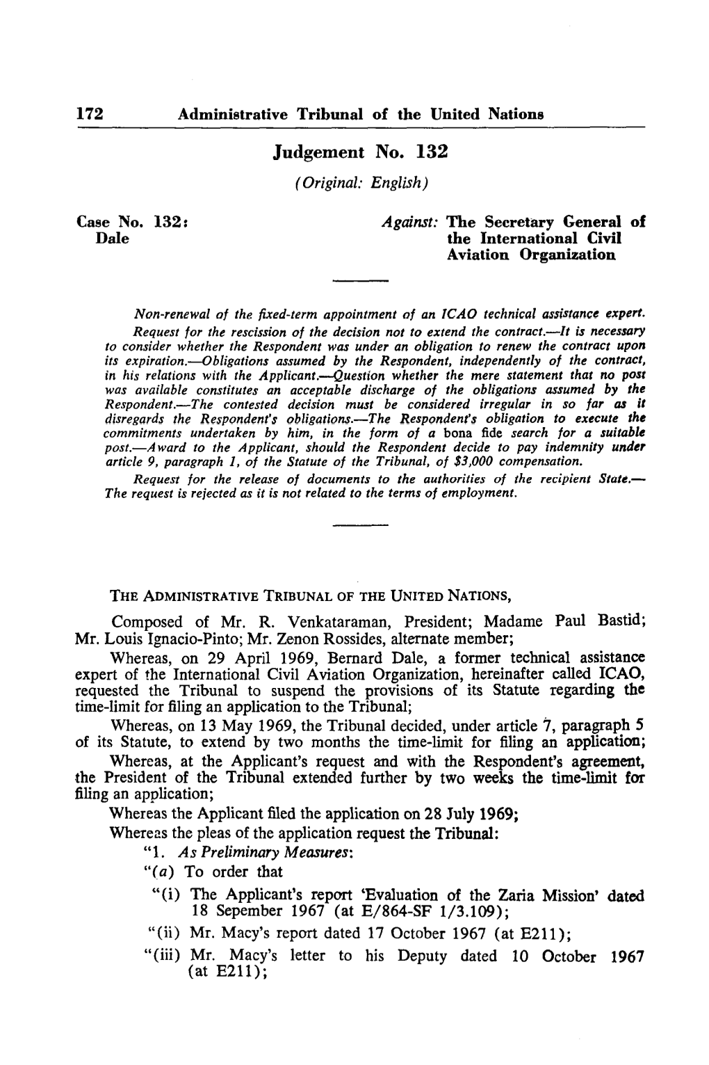 Judgement No. 132 Composed of Mr. R. Venkataraman, President