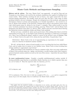 Monte Carlo Methods and Importance Sampling