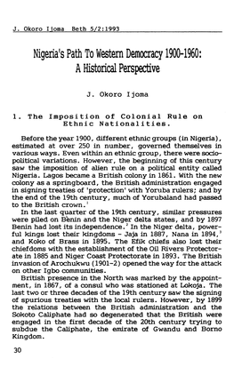 Nigeria's Path to Western Democracy 1900-1960: a Historical Perspective