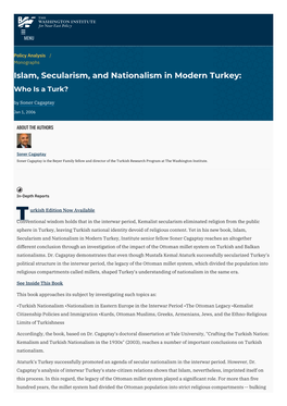 Islam, Secularism, and Nationalism in Modern Turkey: Who Is a Turk? by Soner Cagaptay