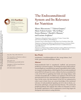 The Endocannabinoid System and Its Relevance for Nutrition