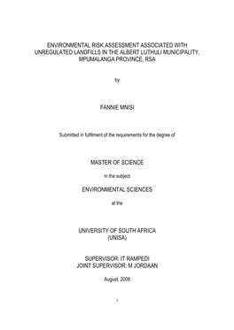 Environmental Risk Assessment Associated with Unregulated Landfills in the Albert Luthuli Municipality, Mpumalanga Province, Rsa