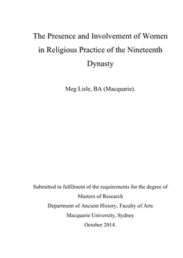 The Presence and Involvement of Women in Religious Practice of the Nineteenth Dynasty