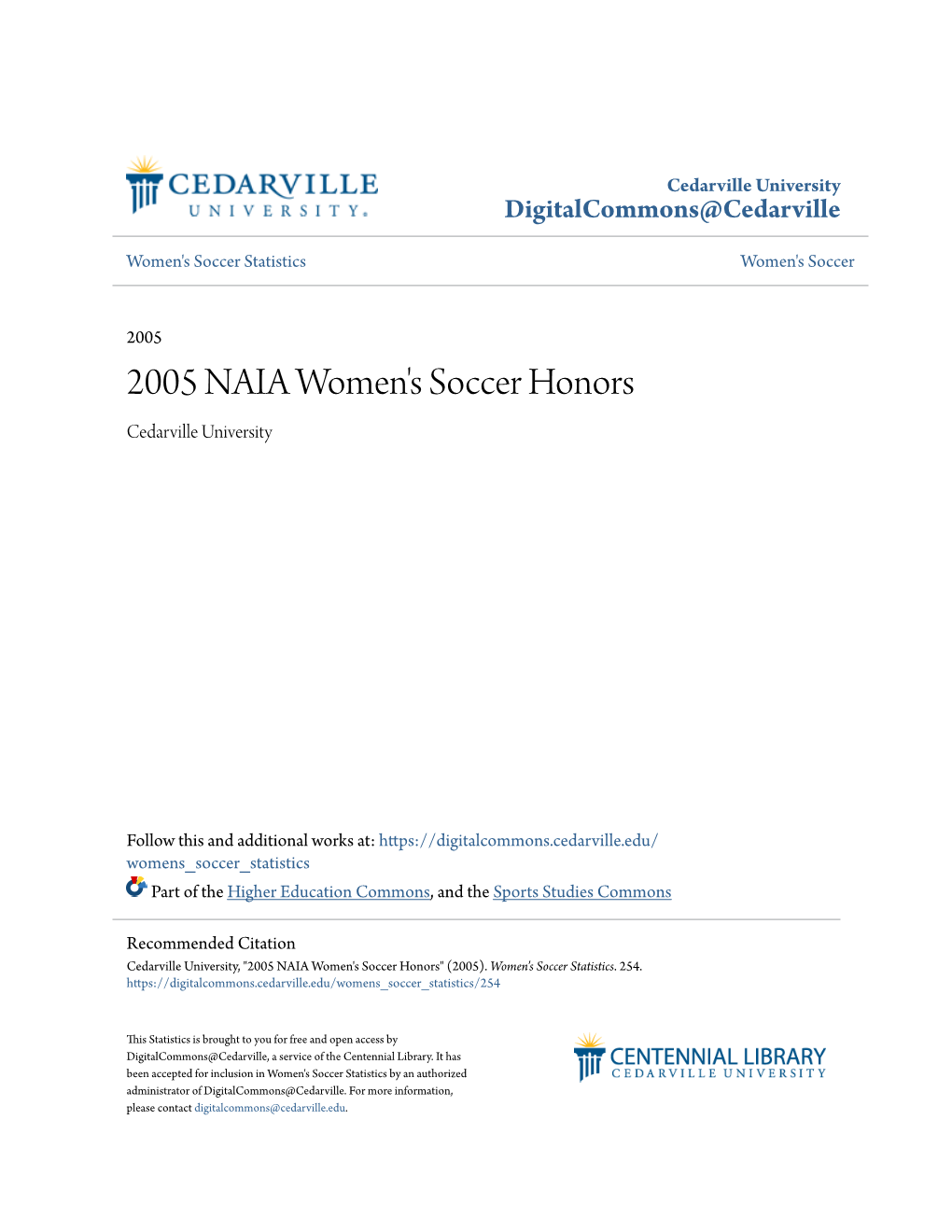 2005 NAIA Women's Soccer Honors Cedarville University