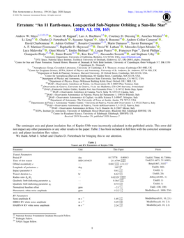 An 11 Earth-Mass, Long-Period Sub-Neptune Orbiting a Sun-Like Star” (2019, AJ, 158, 165)