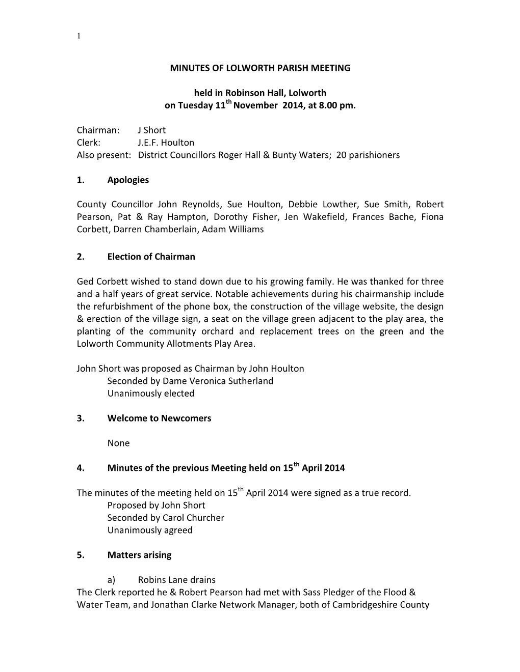 Notice of an Extraordinary Meeting of the Lolworth Village Meeting