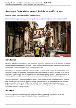 Santiago De Cuba: Ciudad Musical Desde La Animación Turística - 01-28-2019 Autor Daymí Aranda Rodríguez - Revista Vinculando