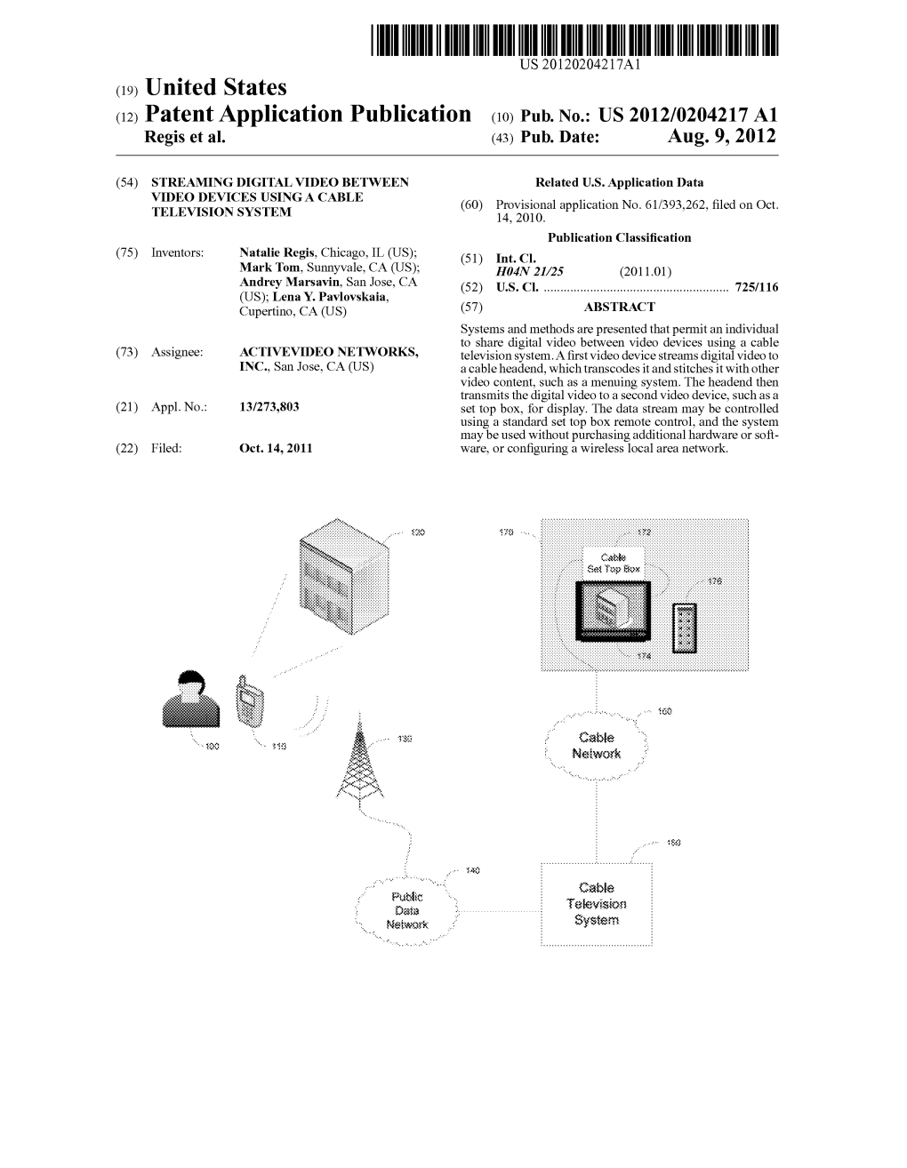 (12) Patent Application Publication (10) Pub. No.: US 2012/0204217 A1 Regis Et Al