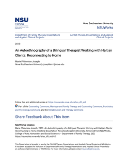 An Autoethnography of a Bilingual Therapist Working with Haitian Clients: Reconnecting to Home