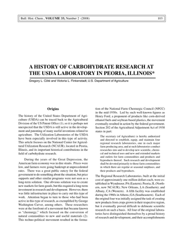 A History of Carbohydrate Research at the Usda Laboratory in Peoria, Illinois*
