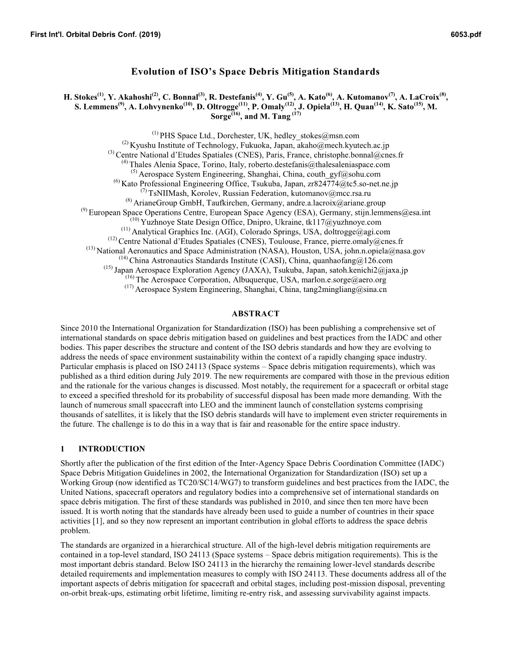 Evolution of ISO's Space Debris Mitigation Standards