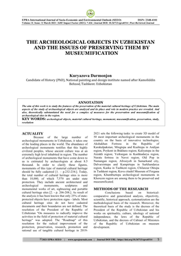 The Archeological Objects in Uzbekistan and the Issues of Preserving Them by Museumification