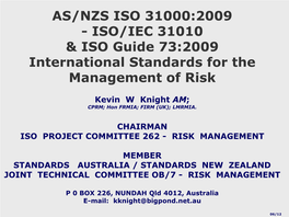 AS/NZS ISO 31000:2009 Risk Management Process
