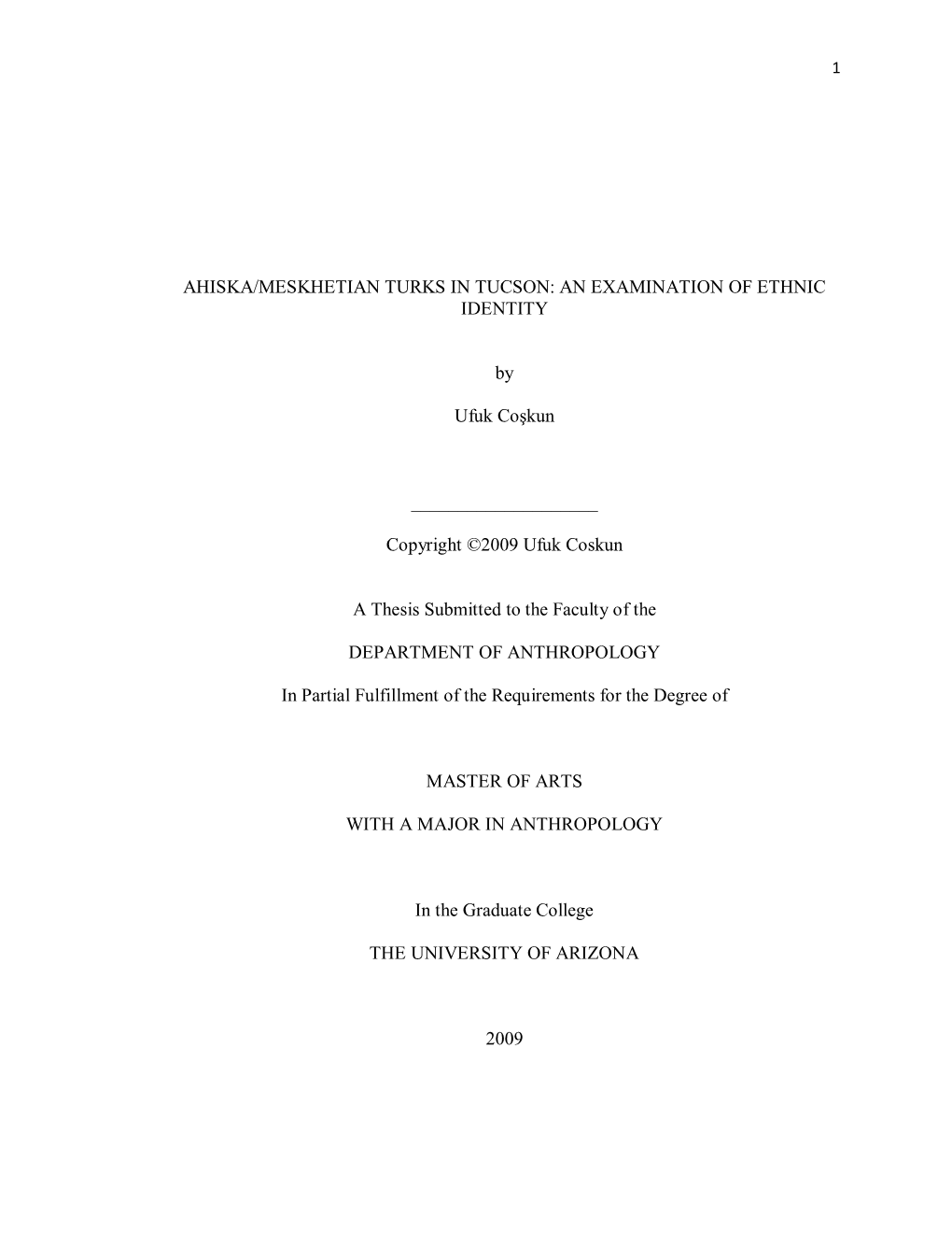 Ahiska/Meskhetian Turks in Tucson: an Examination of Ethnic Identity