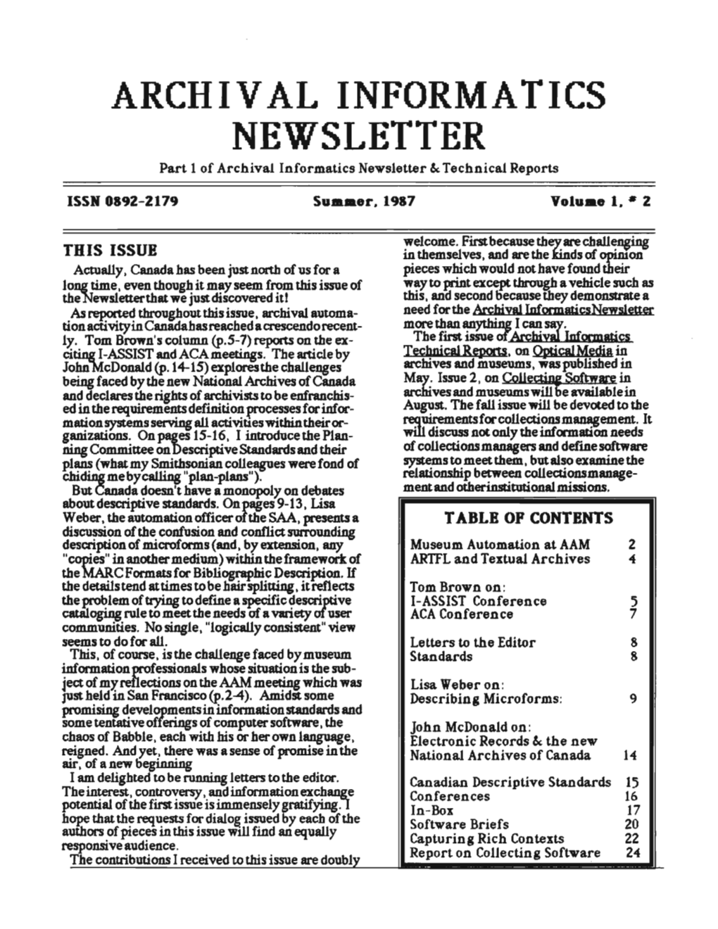 Archives and Museum Informatics Newsletter, Vol.1, No. 2