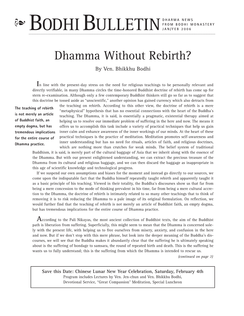 Dhamma Without Rebirth? by Ven