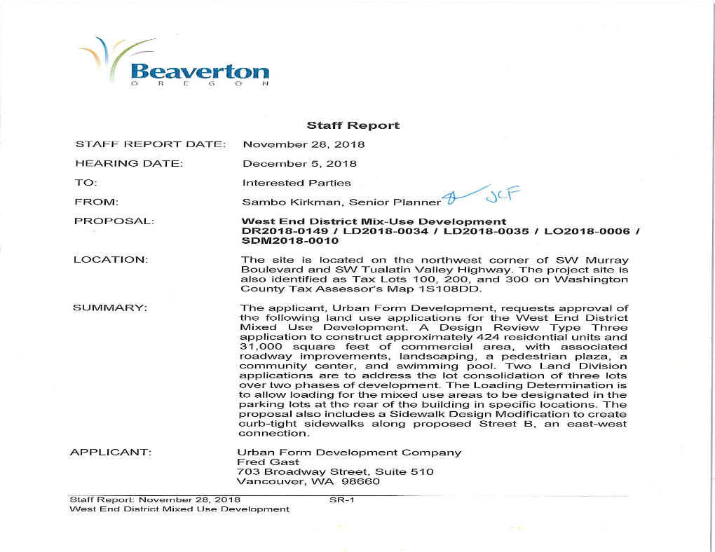 Staff Report: November 28, 2018 SR-2 West End District Mixed Use Development ZONING/VICINITY/AERIAL MAP