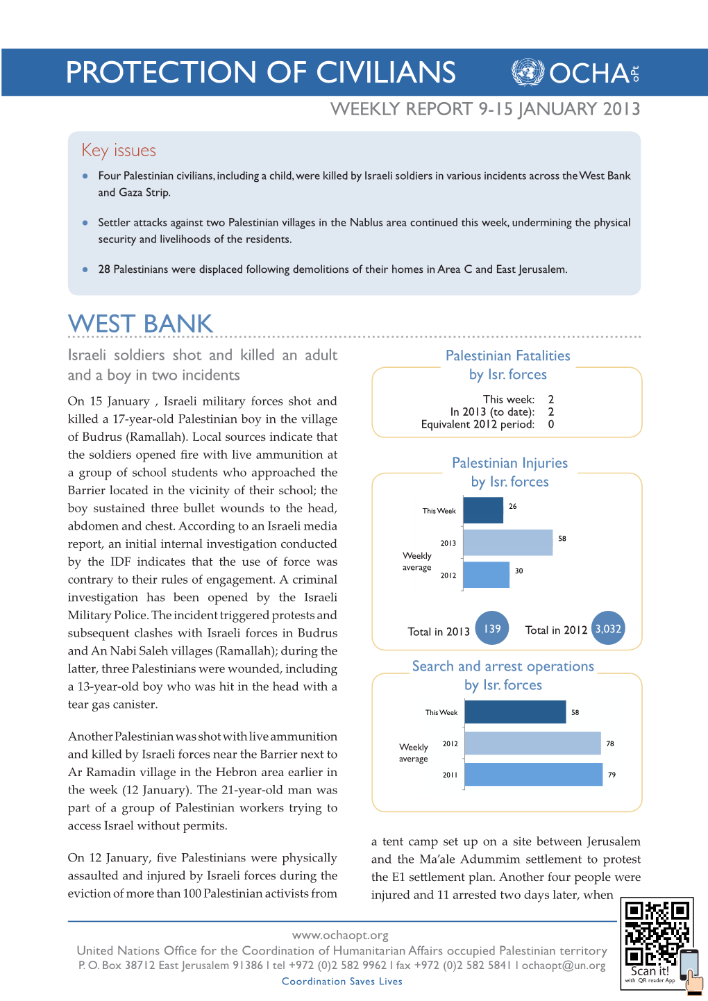 PROTECTION of CIVILIANS Opt WEEKLY REPORT 9-15 JANUARY 2013