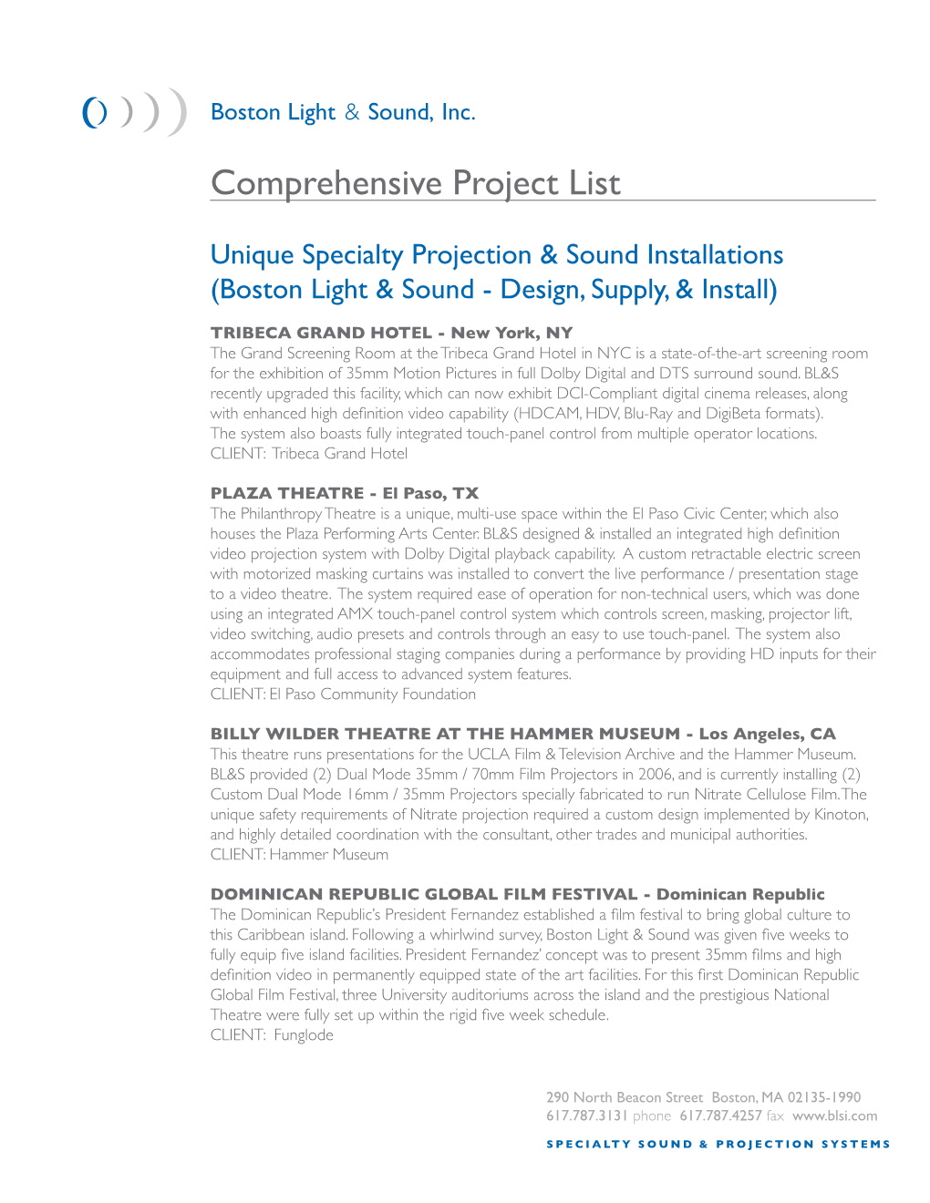 Comprehensive Project List