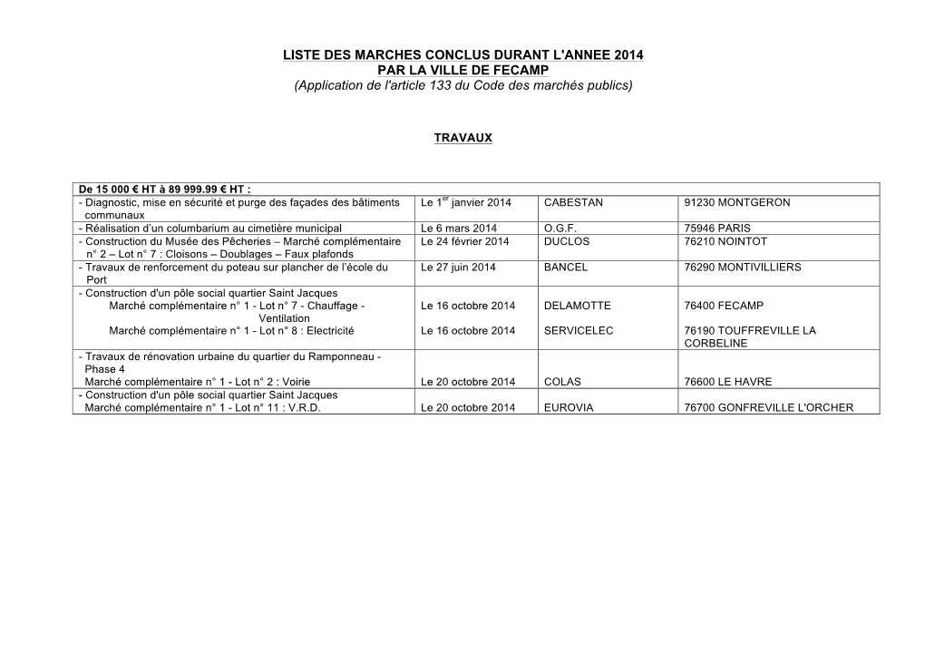 Liste Des Marchés Publics Passés En 2014