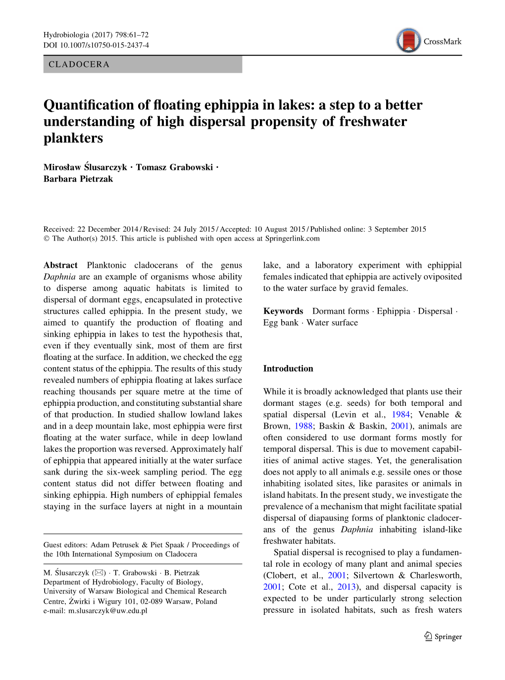 Quantification of Floating Ephippia in Lakes