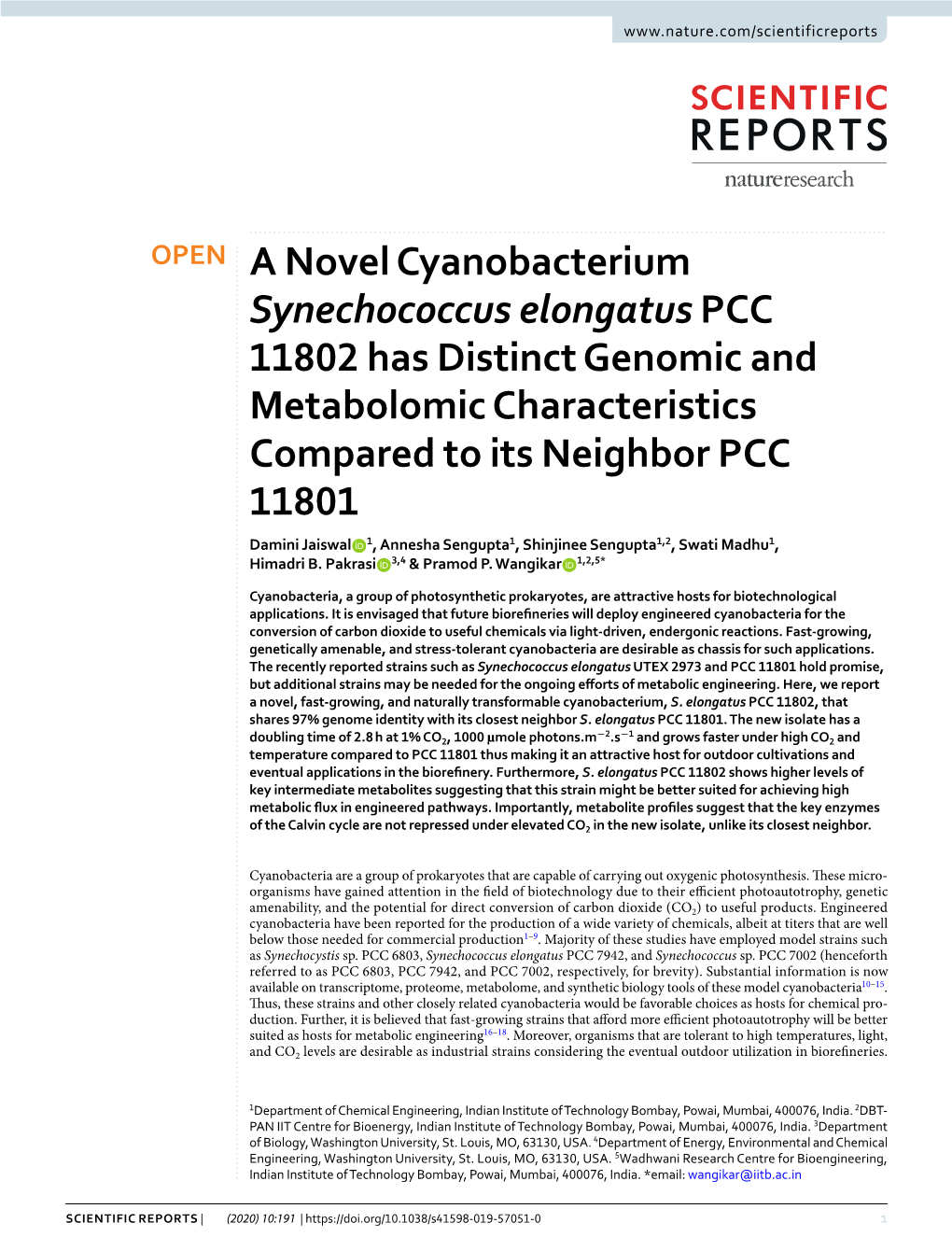 A Novel Cyanobacterium Synechococcus Elongatus PCC 11802 Has Distinct Genomic and Metabolomic Characteristics Compared to Its Ne