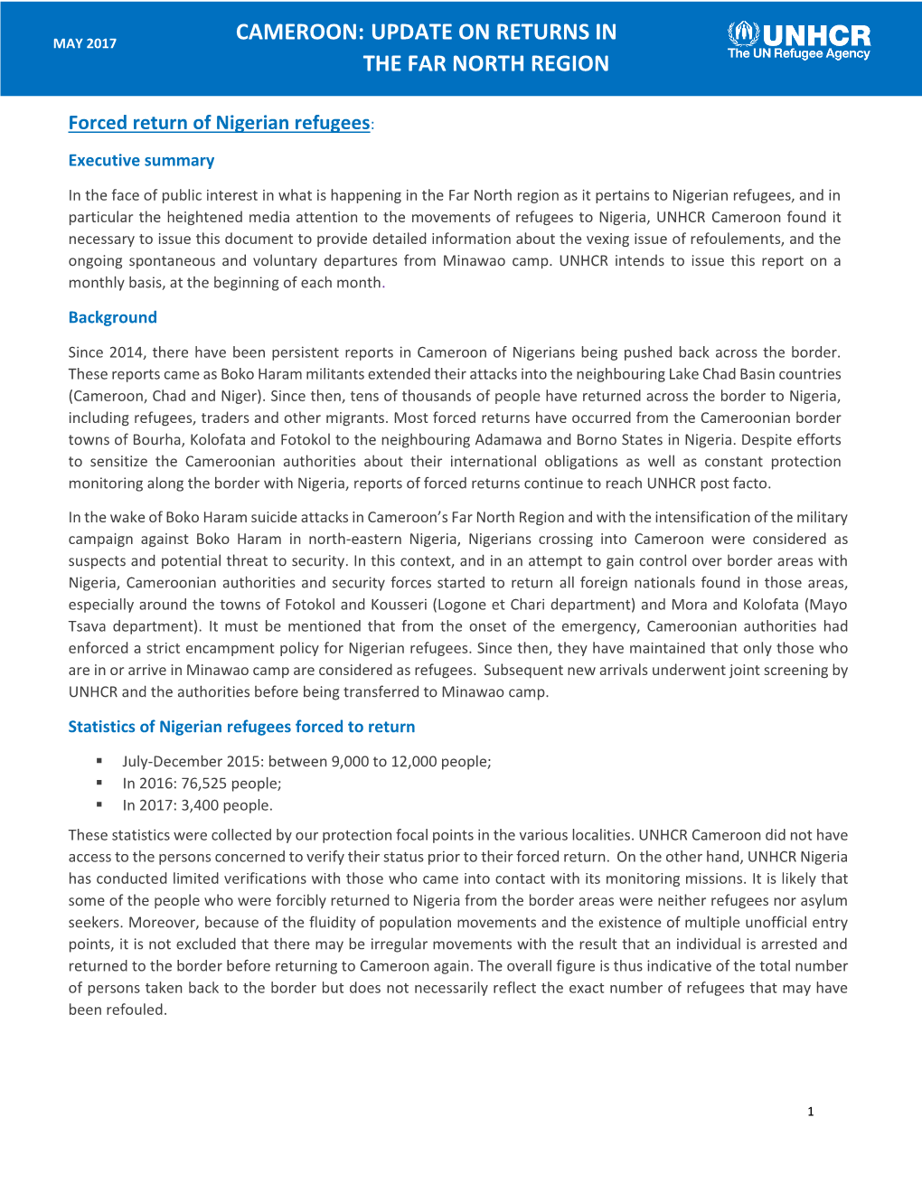 Cameroon: Update on Returns in the Far North Region