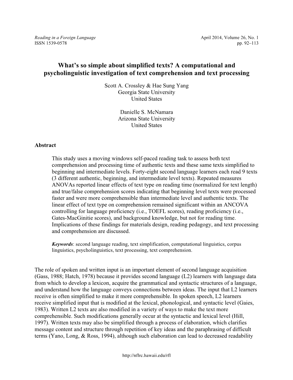 What's So Simple About Simplified Texts? a Computational and Psycholinguistic Investigation of Text Comprehension and Text