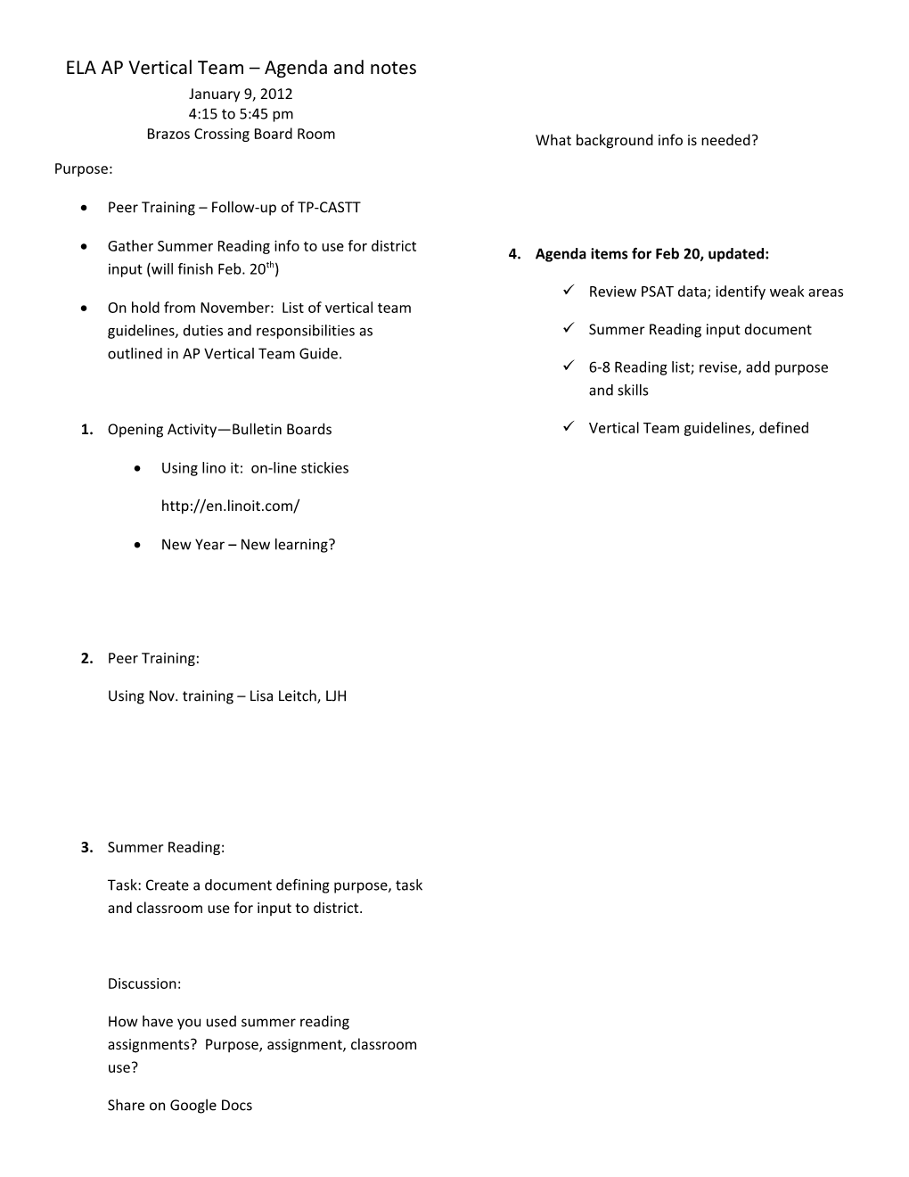 ELA AP Vertical Team Agenda and Notes