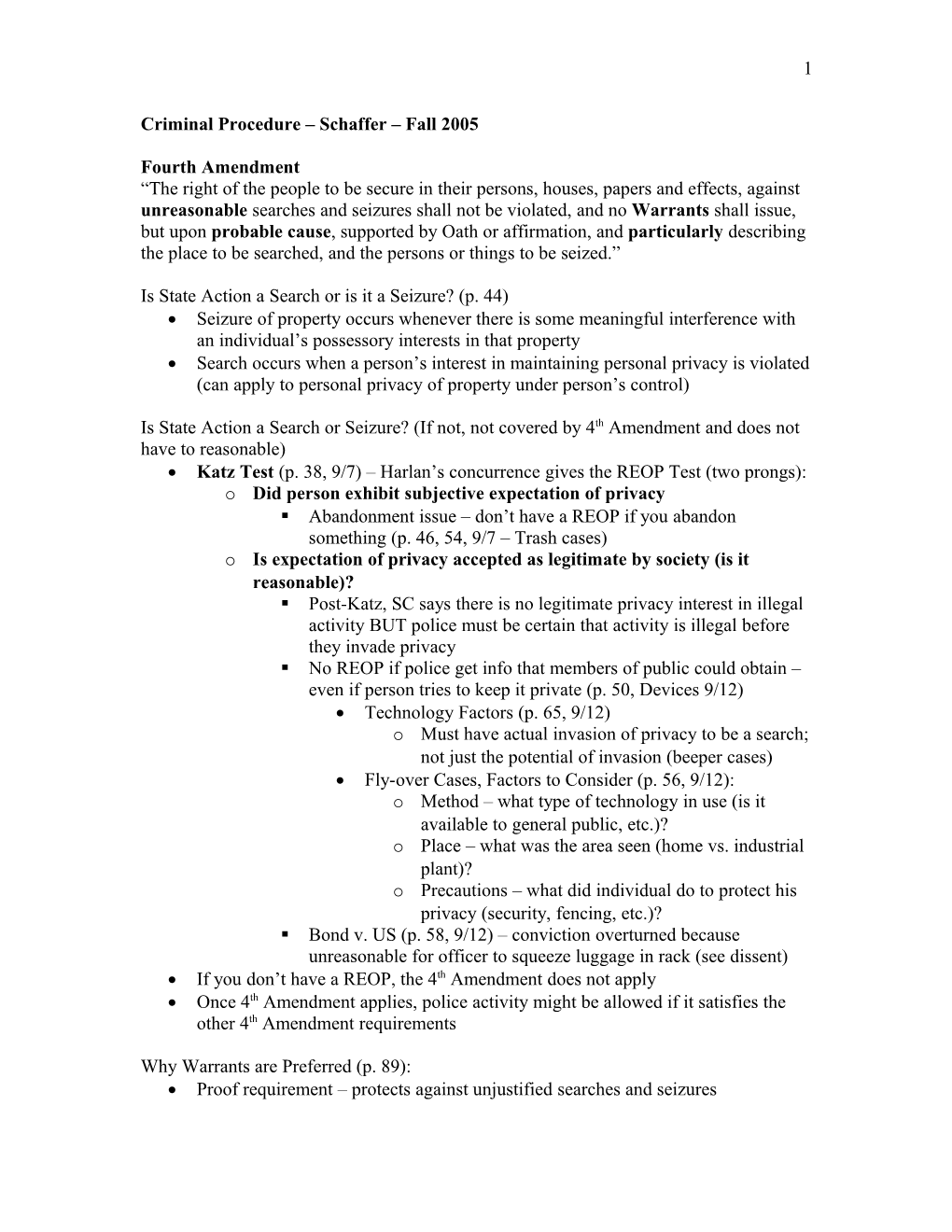 Criminal Procedure Schaffer Fall 2005