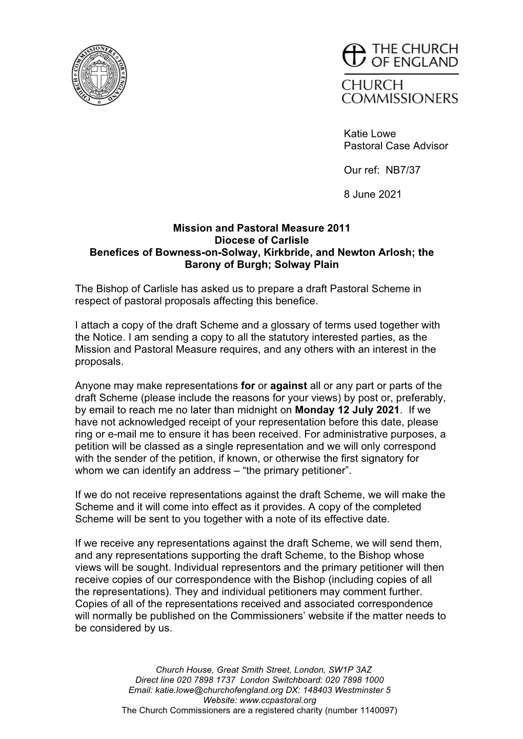 Mission and Pastoral Measure 2011 Diocese of Carlisle Benefices of Bowness-On-Solway, Kirkbride, and Newton Arlosh; the Barony of Burgh; Solway Plain