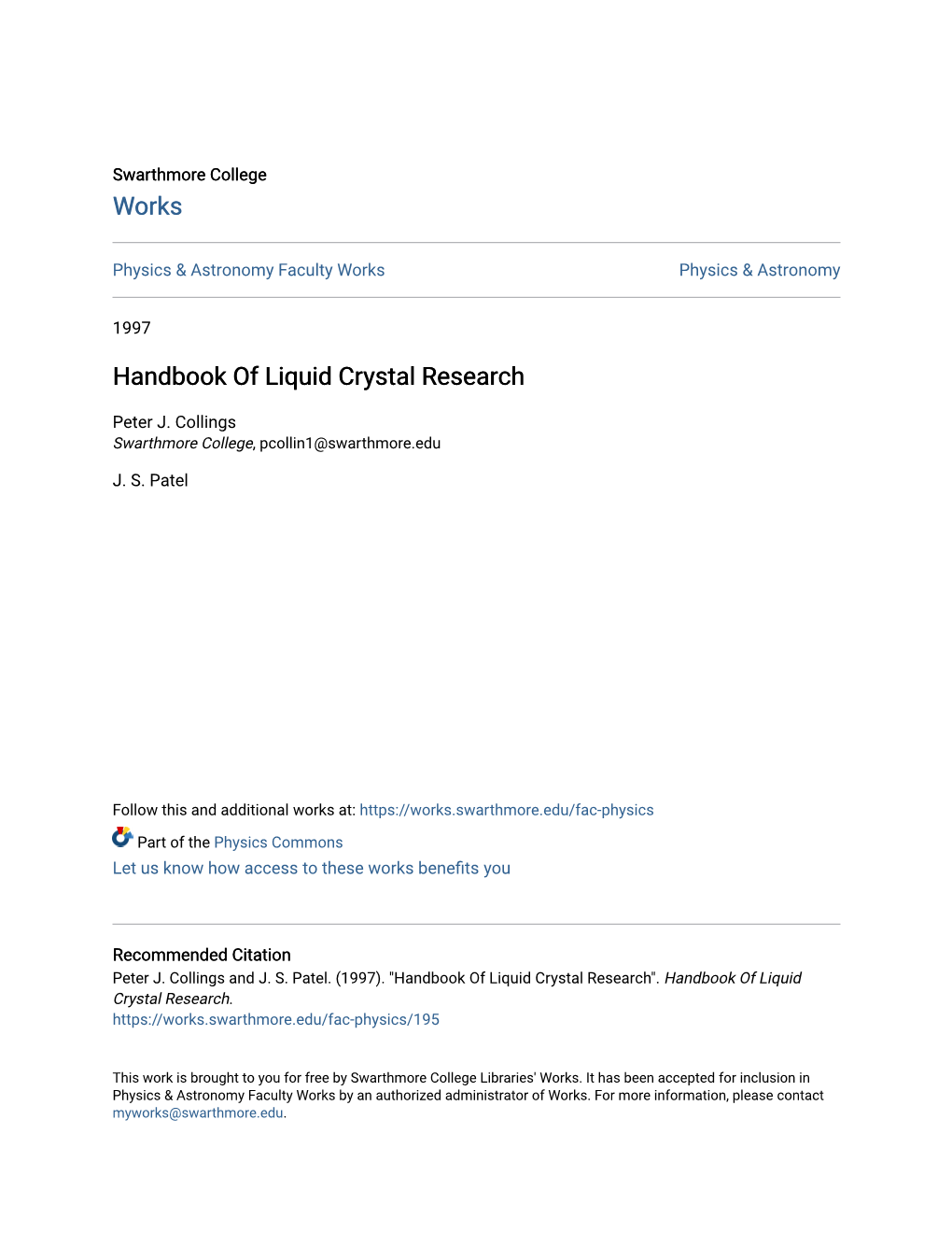 Handbook of Liquid Crystal Research