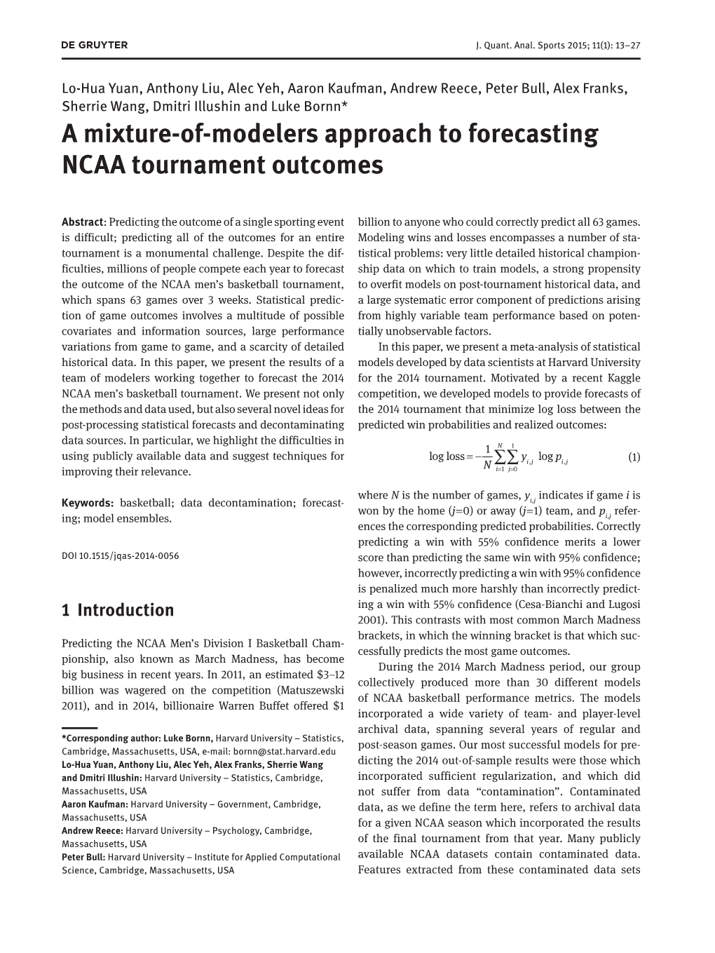 A Mixture-Of-Modelers Approach to Forecasting NCAA Tournament Outcomes