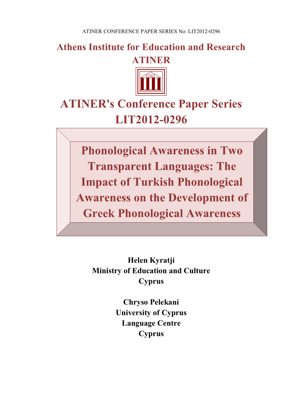 ATINER's Conference Paper Series LIT2012-0296 Phonological