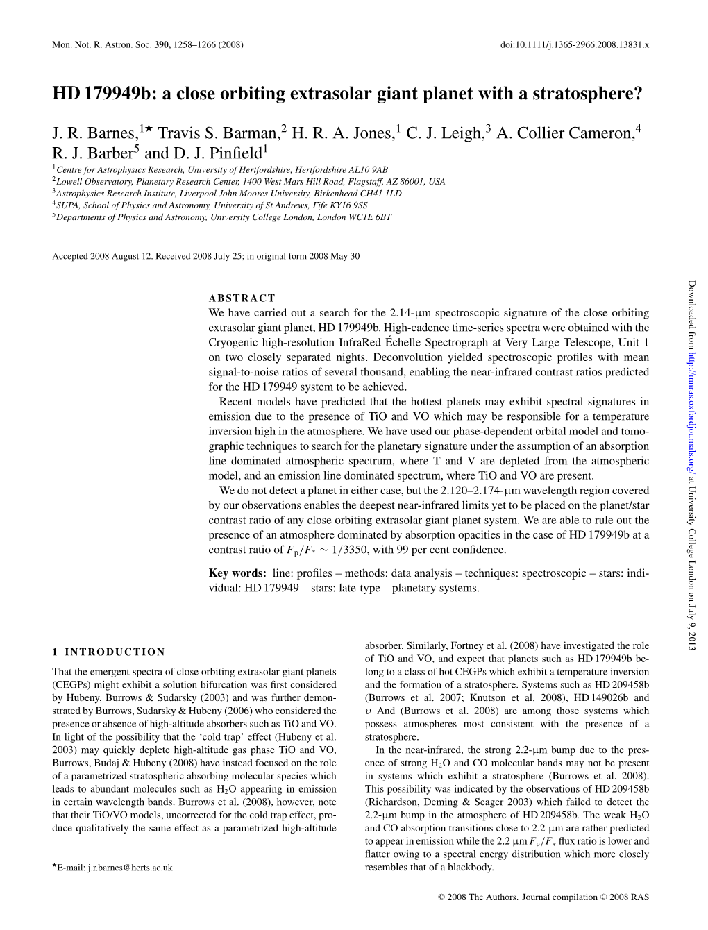 Hd179949b: a Close Orbiting Extrasolar Giant Planet with A