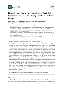 Diversity and Phylogenetic Analyses of Bacterial Symbionts in Three Whitefly Species from Southeast Europe