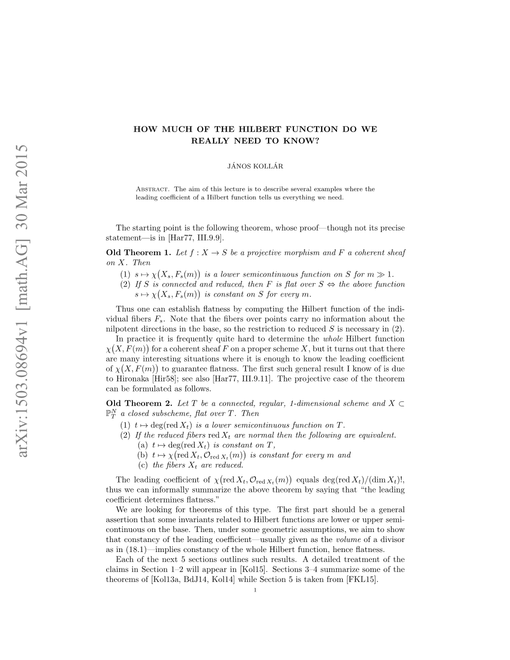 Arxiv:1503.08694V1 [Math.AG] 30 Mar 2015 Iulﬁbers Vidual Χ P Hoeso Kl3,BJ4 O1]Wiescin5i Ae Rm[FKL O from Some Taken Is Summarize 5 3–4 Section Sections While [Kol15]