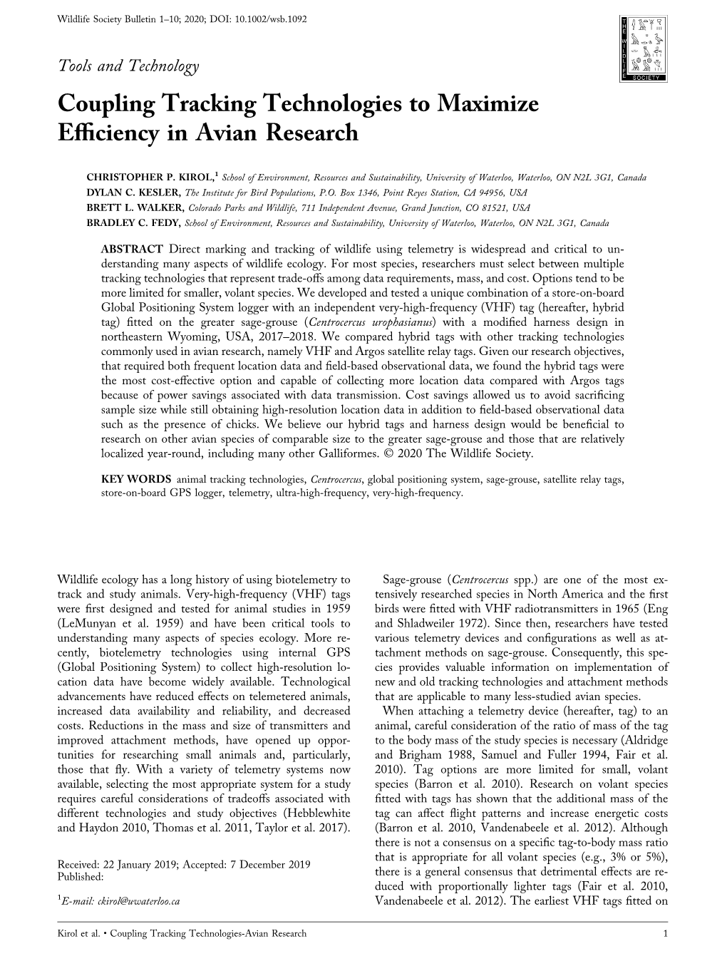 Coupling Tracking Technologies to Maximize Efficiency in Avian