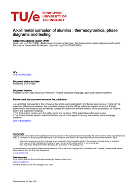 Alkali Metal Corrosion of Alumina : Thermodynamics, Phase Diagrams and Testing