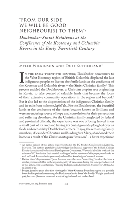 Doukhobor-Sinixt Relations at the Confluence of the Kootenay and Columbia Rivers in the Early Twentieth Century