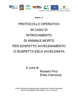 Protocollo Operativo in Caso Di Ritrovamento Di Animale Morto Per Sospetto Avvelenamento O Sospetta Esca Avvelenata