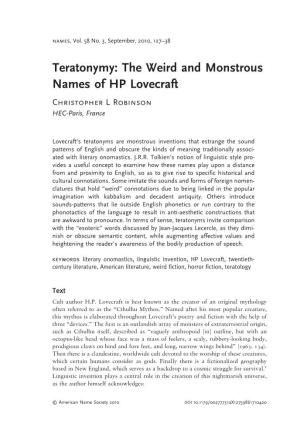 The Weird and Monstrous Names of HP Lovecraft Christopher L Robinson HEC-Paris, France
