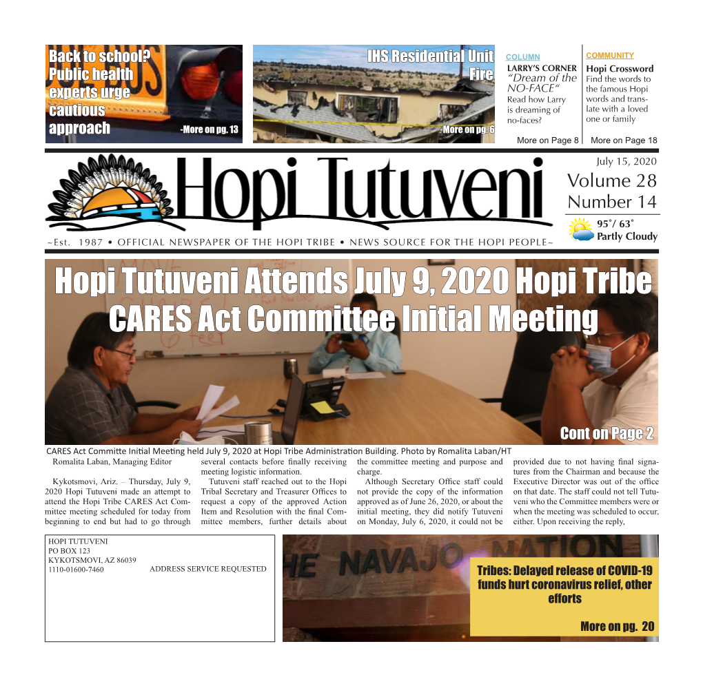 Hopi Tutuveni Attends July 9, 2020 Hopi Tribe CARES Act Committee Initial Meeting