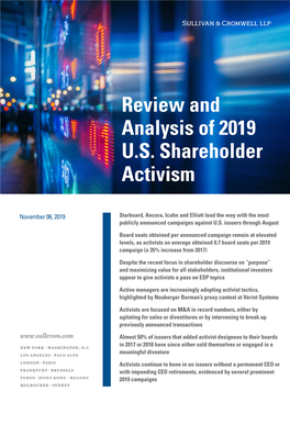 Review and Analysis of 2019 U.S. Shareholder Activism