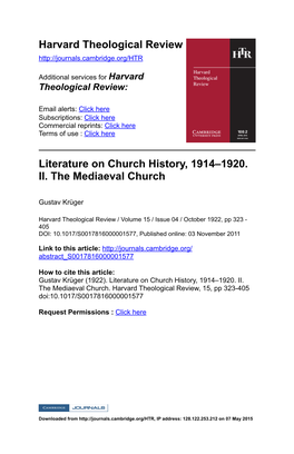 Harvard Theological Review Literature on Church History