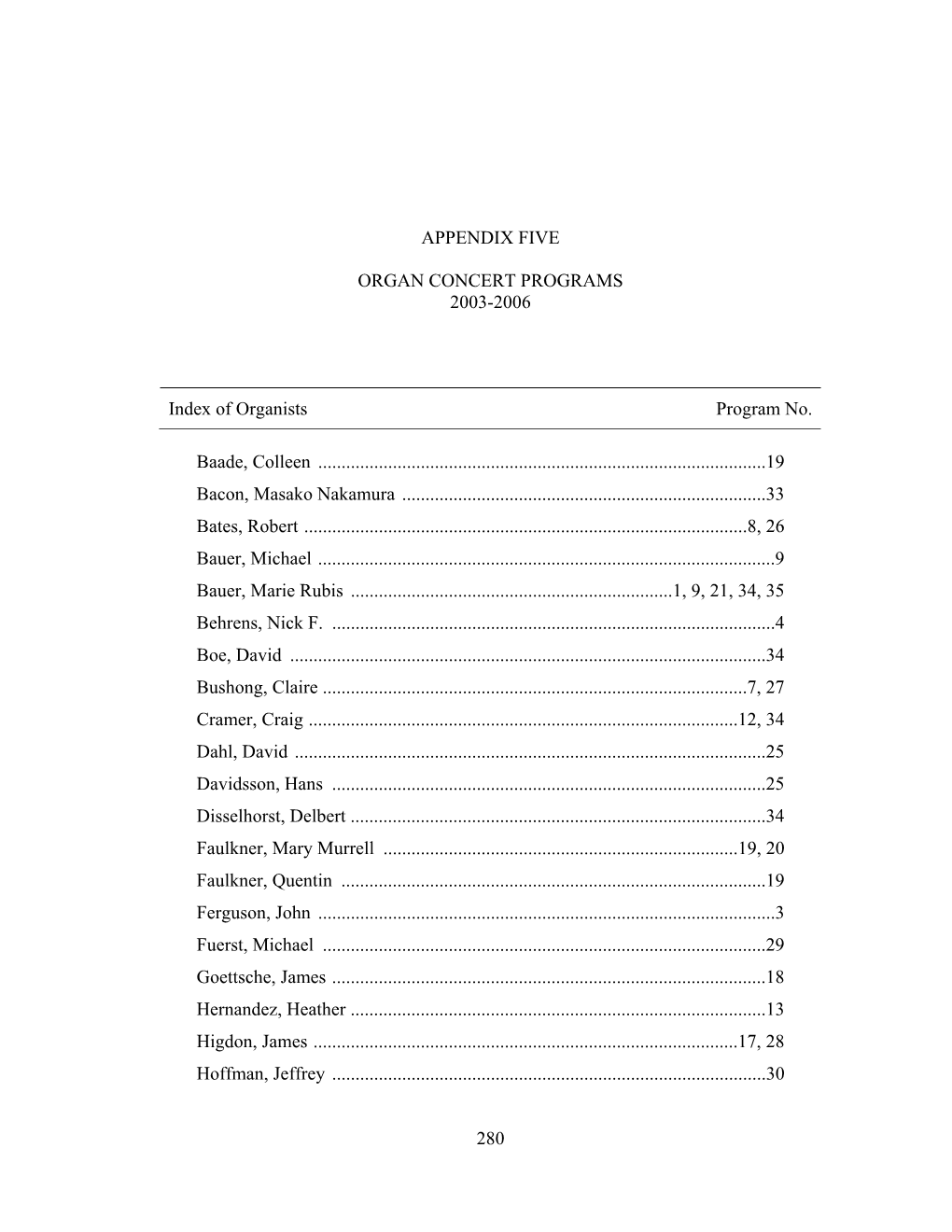 5. Organ Concert Programs 2003-2006